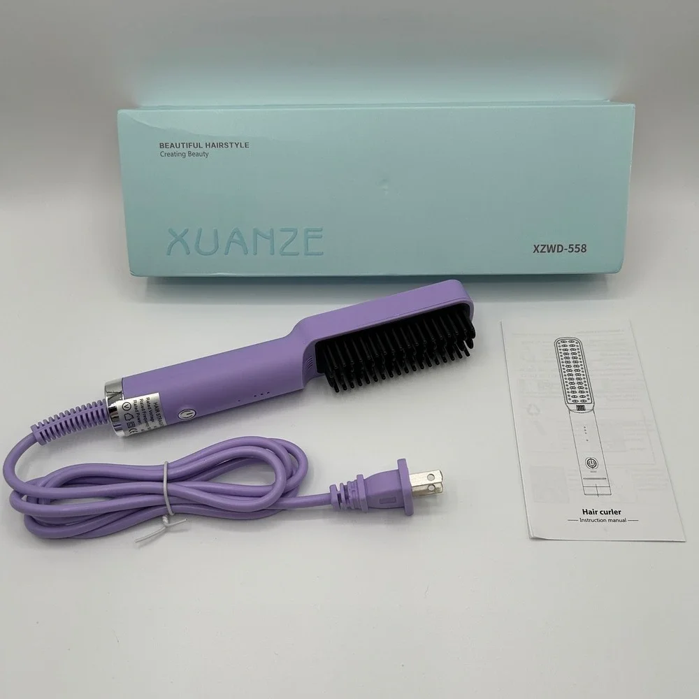 Xuanze XZWD-558 Hair Straightener Brush Purple Ceramic Heated Styling Tool NEW